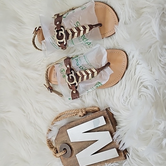 Guess Brown and Gold Braided Sandals with Buckle Accent - Picture 1 of 15